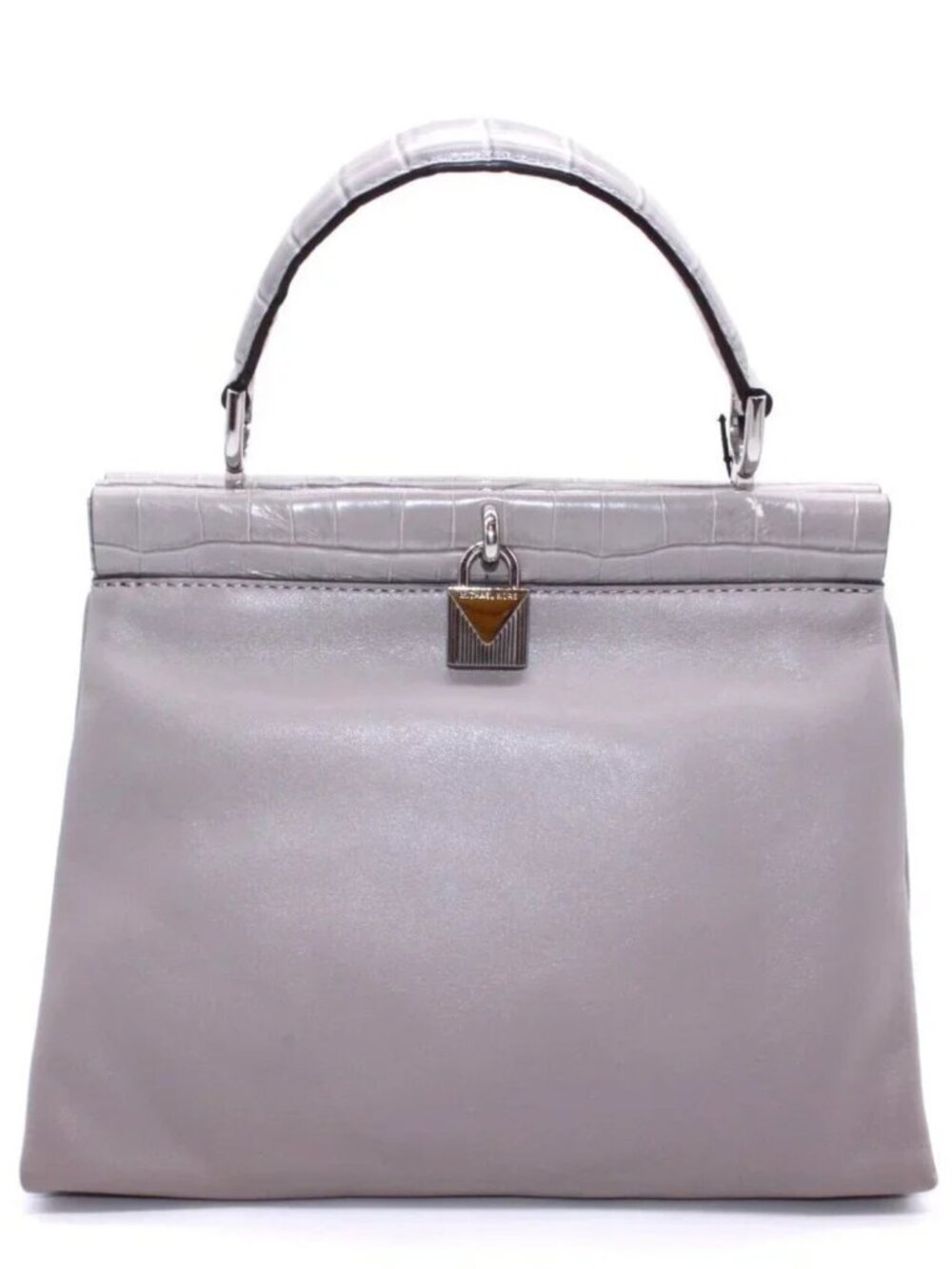 Michael Kors SATCHEL Shoulder Bag Logo Leather Gray Women Croc Trim